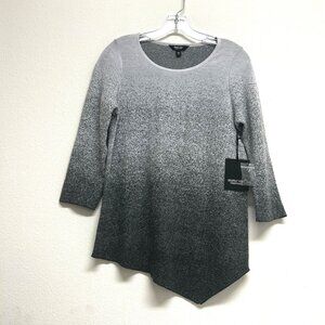 NWT Simply Vera Gray Ombre sweater Asymmetrical 3/4 Sleeve Metallic Knit Top PS